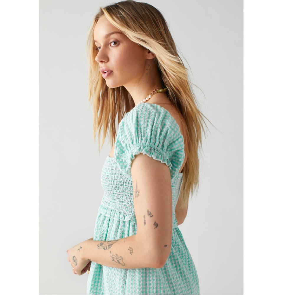 UO Marseille Gingham Smocked Mini Dress - Picture 3 of 4